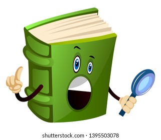 Green book found a clue, illustration, vector on white background.