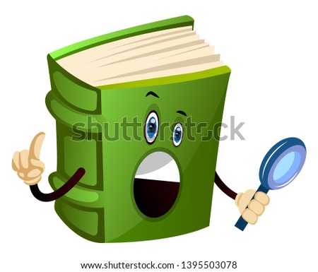 Green book found a clue, illustration, vector on white background.