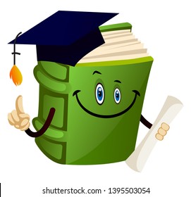 Green book graduating, illustration, vector on white background.