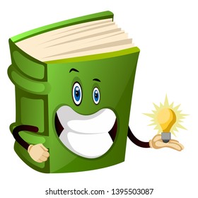 Green book has an idea, illustration, vector on white background.