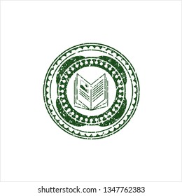 Green book icon inside rubber grunge texture stamp