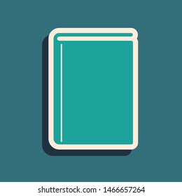 Green Book icon isolated on blue background. Long shadow style. Vector Illustration