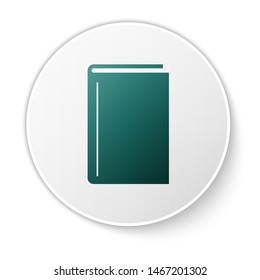 Green Book icon isolated on white background. White circle button. Vector Illustration