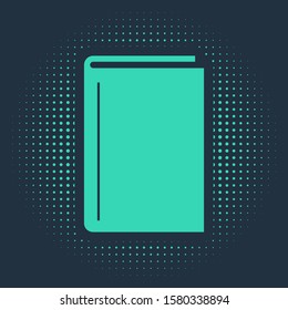 Green Book icon isolated on blue background. Abstract circle random dots. Vector Illustration