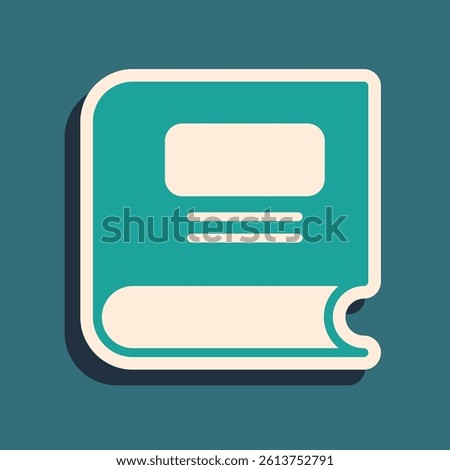 Green Book icon isolated on green background. Long shadow style. Vector