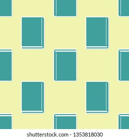 Green Book icon isolated seamless pattern on yellow background. Flat design. Vector Illustration