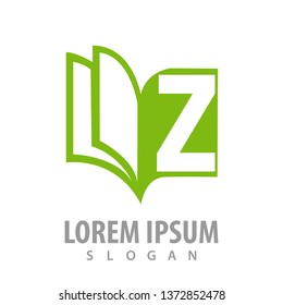 Green book with letter Z logo concept design. Symbol graphic template element 