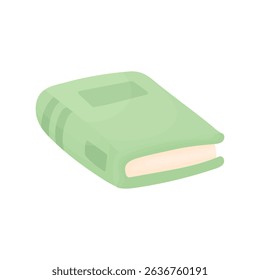 Green book lies closed. Concept back to school