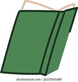 A green book opened showing its pages.  Simple hand drawn illustration perfect for educational projects. Cartoon Vector Illustration.