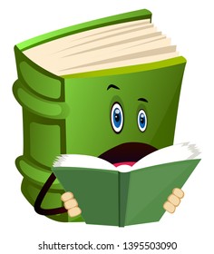 Green book is reading, illustration, vector on white background.