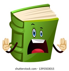 Green book is shocked, illustration, vector on white background.