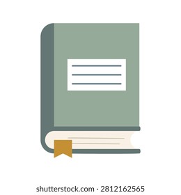 Green book standing upright with a bookmark, symbolizing education, studying, and the pursuit of knowledge