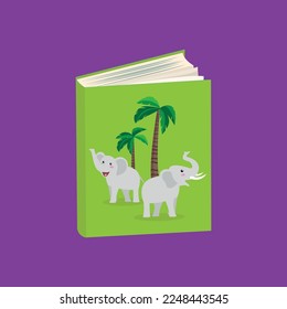 Green book with two elephants and palm trees on the cover