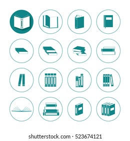 Green book vector icon set in circles