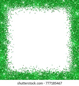 Green border frame, green glitter on white background. Vector