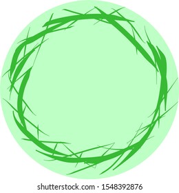 Green border, round grange background. Frame backdrop for decor design.  Abstract illustration. Dust, messy, texture modern, vector