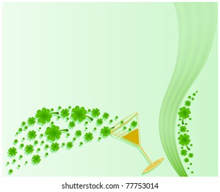 Green border of shamrocks spilling from the glass