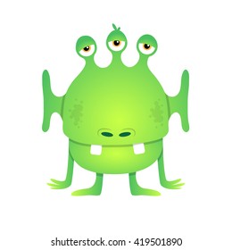Green bored alien. Vector illustration.