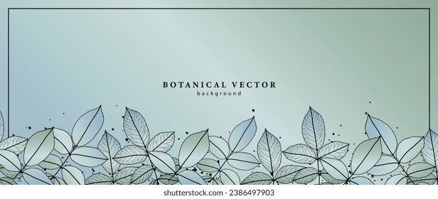 Green botanical background with branches and leaves. Gradient vector background, postcard, frame for text and photo