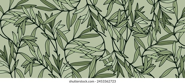 Fondo botánico verde con ramas de olivo. Diseño de Vector para tarjetas, Fondos de pantalla, cubiertas, carteles o Anuncios.