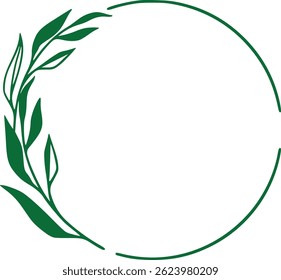 Green botanical circle frame illustration. 
