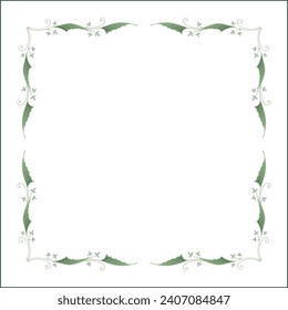 Green botanical frame with tropical leaves in jungles decorative corners for greeting cards, banners, business cards, invitations, menus. Isolated vector illustration.