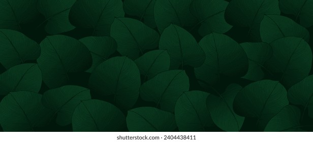 Green botanical gradient background with tropical leaves. Botanical card, poster, banner, cover