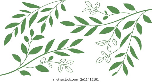 Green Botanical Leaf Branch Illustration on White Background