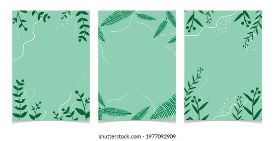 Green Botanical Leaf wall art vector set. Abstract Plant Art design for print, cover, wallpaper, Minimal and natural wall art.