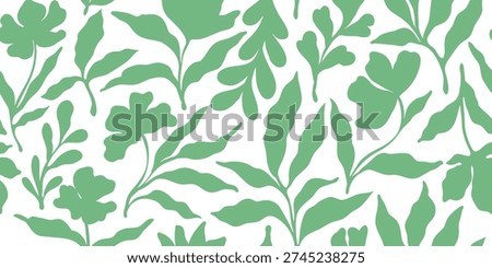 Green botanical seamless pattern with hand drawn leaves. Elegant floral foliage background in soft natural tones. Perfect repeating vector for wallpaper, fabric, packaging, and branding design.