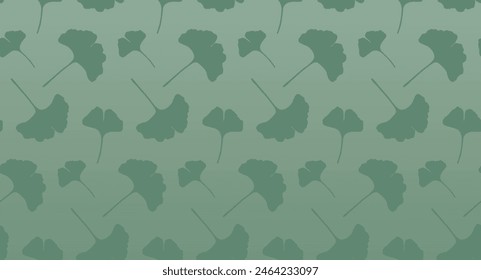 Green botanical vector seamless pattern with ginkgo biloba leaves.