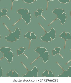 Green botanical vector seamless pattern with ginkgo biloba leaves for women's or children's textiles, wrapping paper, wallpaper or covers.