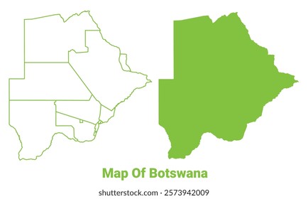 Green Botswana map outline and flat vector illustration