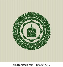 Green bottle of alcohol icon inside grunge style stamp