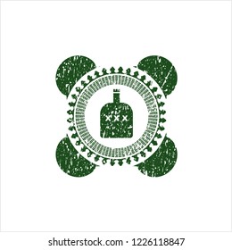 Green bottle of alcohol icon inside distress rubber stamp