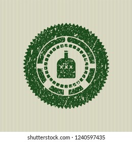 Green bottle of alcohol icon inside distressed rubber texture