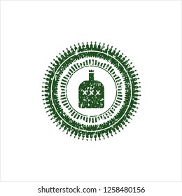 Green bottle of alcohol icon inside distress rubber grunge seal