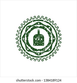Green bottle of alcohol icon inside distress rubber texture