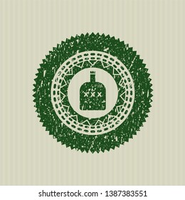 Green bottle of alcohol icon inside distress rubber grunge seal