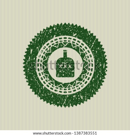 Green bottle of alcohol icon inside distress rubber grunge seal