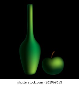 Green bottle and apple mesh. vector illustration