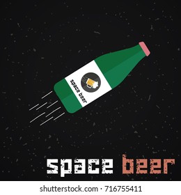 green bottle of beer flying in the space.