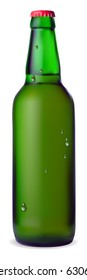 Green bottle of beer on a white background