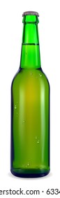 Green bottle of beer on a white background