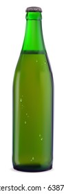 Green bottle of beer on a white background