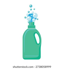 Green bottle with bubbles coming out