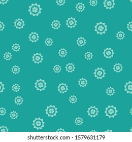 Green Bottle cap with four leaf clover icon isolated seamless pattern on green background. Happy Saint Patricks day.  Vector Illustration