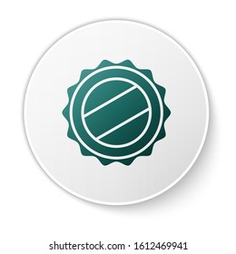 Green Bottle cap icon isolated on white background. White circle button. Vector Illustration