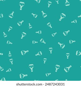 Green Bottle of cognac or brandy icon isolated seamless pattern on green background.  Vector