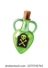 Green bottle of deadly poison with cork realistic vector illustration